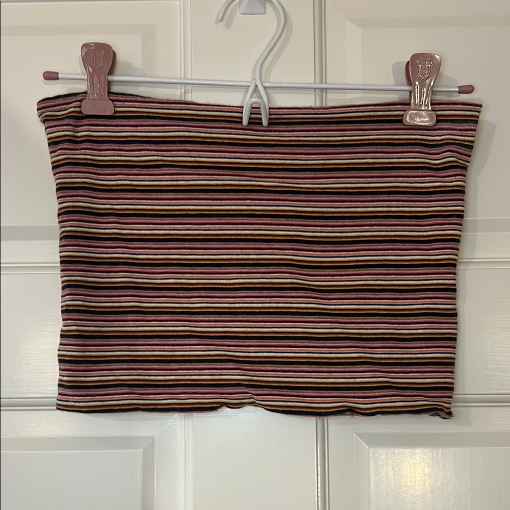 Brandy Melville Striped Tube Top pink, brown, yellow, black horizontal stripes